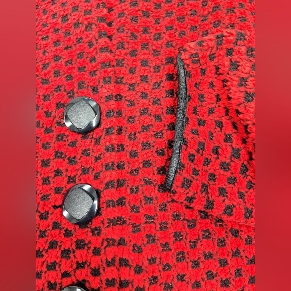 Zoe by Michael Phillips checkered red and black sherpa teddy jacket size L - Picture 2 of 7